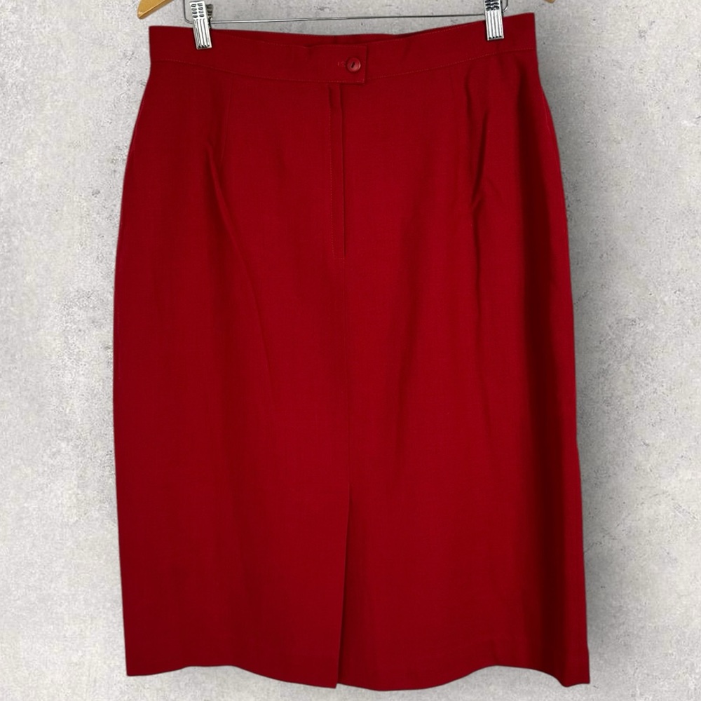 SOLD Vintage 100% Wool Red Pencil Skirt Womens Size 16 Braemar Diana Canada - Picture 3 of 14